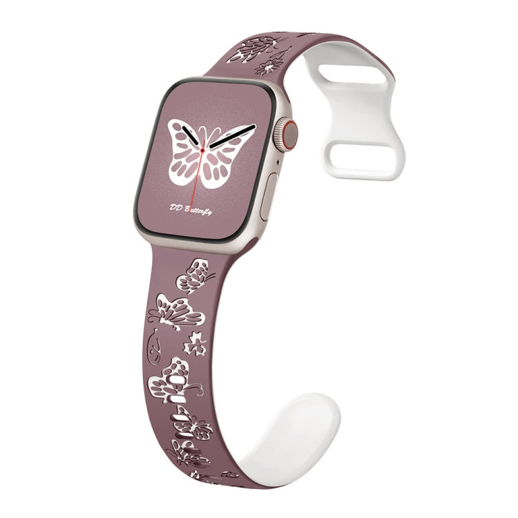 Colorful Butterfly Pattern 8-shaped Buckle Silicone Watch Band, For Apple Watch Series 10 46mm, For Apple Watch Series 10 42mm, For Apple Watch SE 2023 44mm
