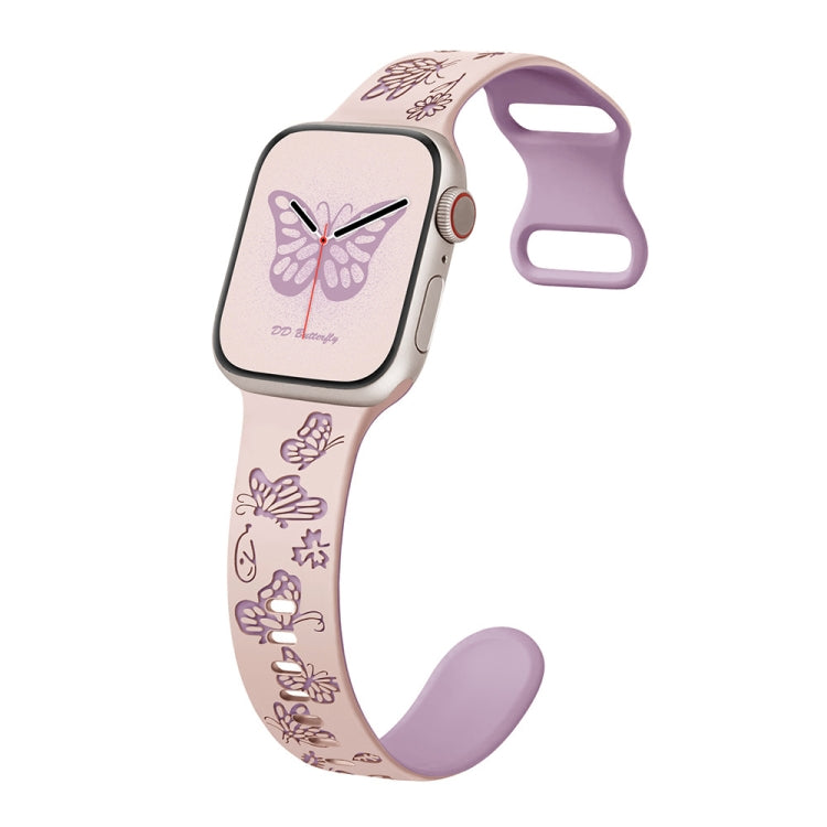 Colorful Butterfly Pattern 8-shaped Buckle Silicone Watch Band, For Apple Watch Series 10 46mm, For Apple Watch Series 10 42mm, For Apple Watch SE 2023 44mm, For Apple Watch SE 2023 40mm