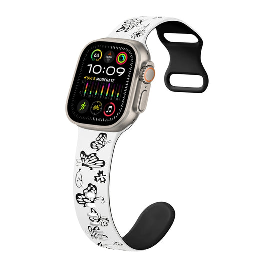 Colorful Butterfly Pattern 8-shaped Buckle Silicone Watch Band, For Apple Watch Ultra 2 49mm, For Apple Watch Series 9 45mm, For Apple Watch Series 9 41mm, For Apple Watch Ultra 49mm