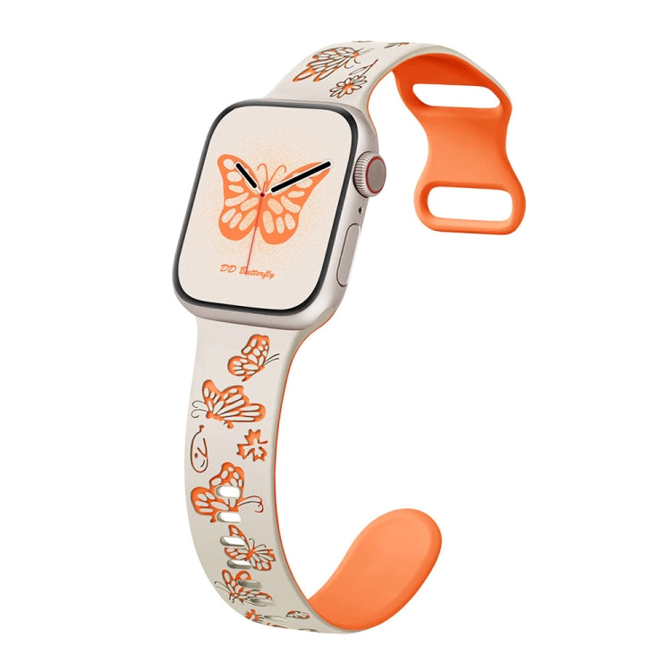 Colorful Butterfly Pattern 8-shaped Buckle Silicone Watch Band, For Apple Watch Series 9 41mm, For Apple Watch Ultra 49mm, For Apple Watch Series 8 41mm