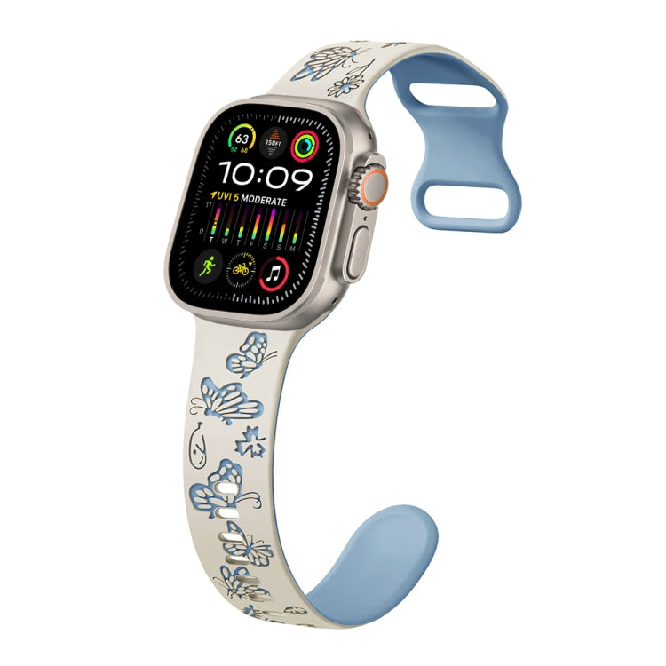 Colorful Butterfly Pattern 8-shaped Buckle Silicone Watch Band, For Apple Watch Ultra 2 49mm, For Apple Watch Series 9 45mm, For Apple Watch Series 9 41mm, For Apple Watch Ultra 49mm