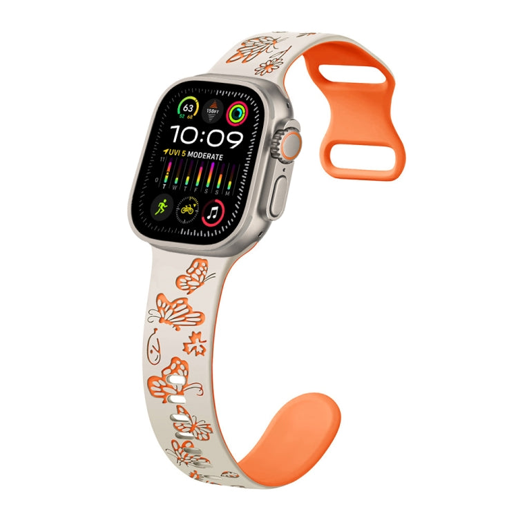 Colorful Butterfly Pattern 8-shaped Buckle Silicone Watch Band, For Apple Watch Series 9 41mm, For Apple Watch Ultra 49mm, For Apple Watch Series 8 41mm