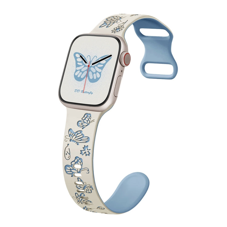 Colorful Butterfly Pattern 8-shaped Buckle Silicone Watch Band, For Apple Watch Series 4 40mm, For Apple Watch Series 3 38mm, For Apple Watch Series 3 42mm