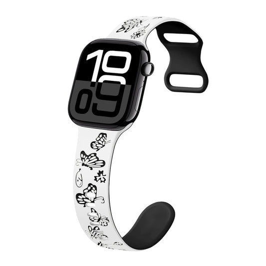 Colorful Butterfly Pattern 8-shaped Buckle Silicone Watch Band, For Apple Watch Series 10 46mm, For Apple Watch Series 10 42mm, For Apple Watch SE 2023 44mm, For Apple Watch SE 2023 40mm