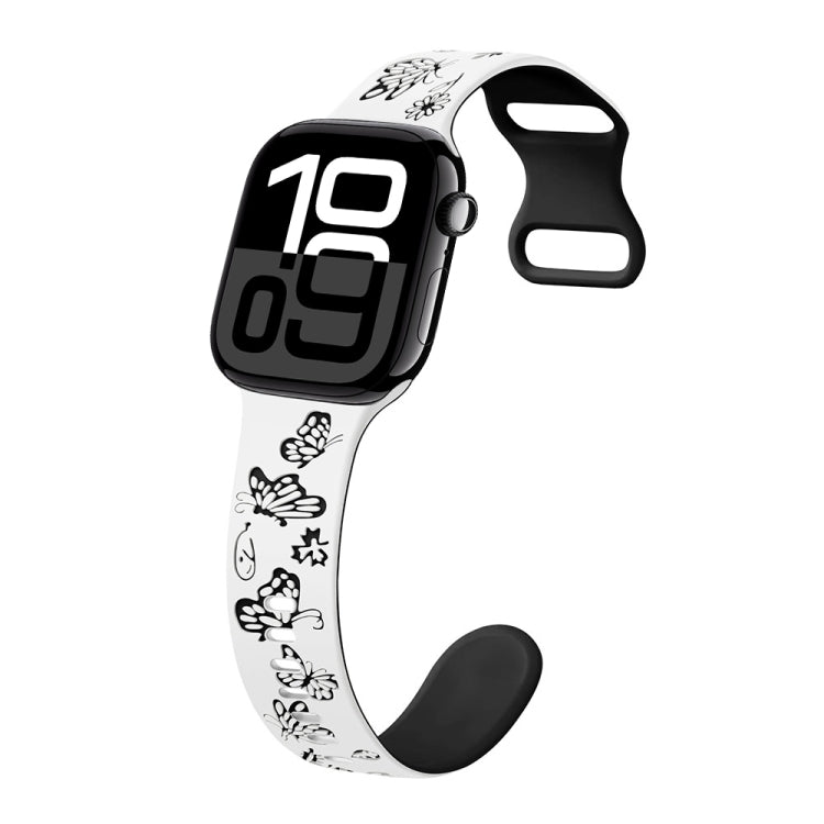 Colorful Butterfly Pattern 8-shaped Buckle Silicone Watch Band, For Apple Watch Series 10 46mm, For Apple Watch Series 10 42mm, For Apple Watch SE 2023 44mm