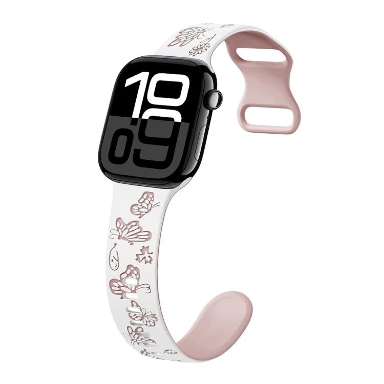 Colorful Butterfly Pattern 8-shaped Buckle Silicone Watch Band, For Apple Watch Series 10 46mm, For Apple Watch Series 10 42mm, For Apple Watch SE 2023 44mm, For Apple Watch SE 2023 40mm