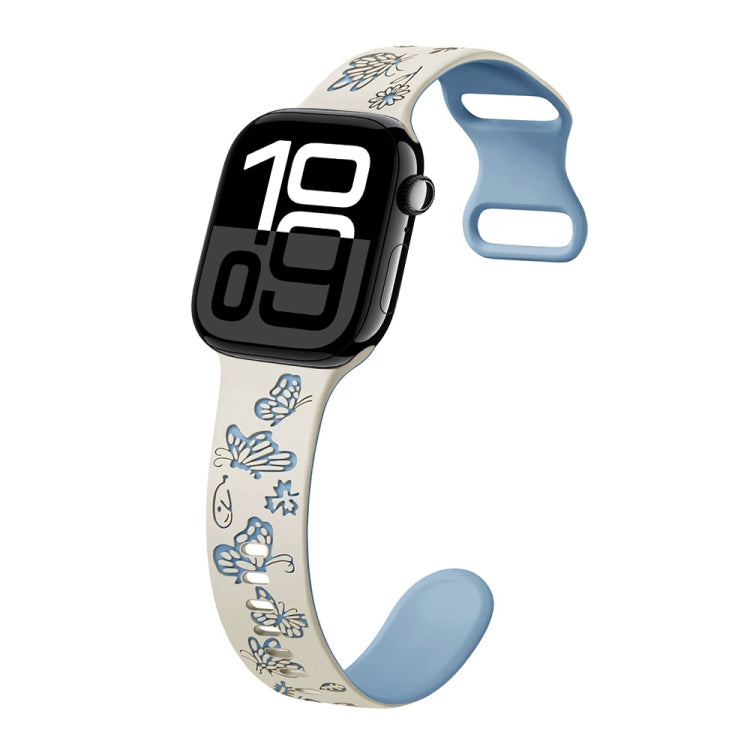 Colorful Butterfly Pattern 8-shaped Buckle Silicone Watch Band, For Apple Watch Series 10 46mm, For Apple Watch Series 10 42mm, For Apple Watch SE 2023 44mm, For Apple Watch SE 2023 40mm