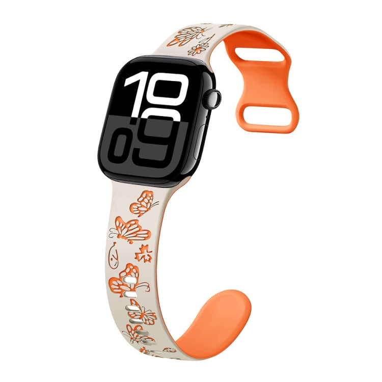 Colorful Butterfly Pattern 8-shaped Buckle Silicone Watch Band, For Apple Watch Series 10 46mm, For Apple Watch Series 10 42mm, For Apple Watch SE 2023 44mm
