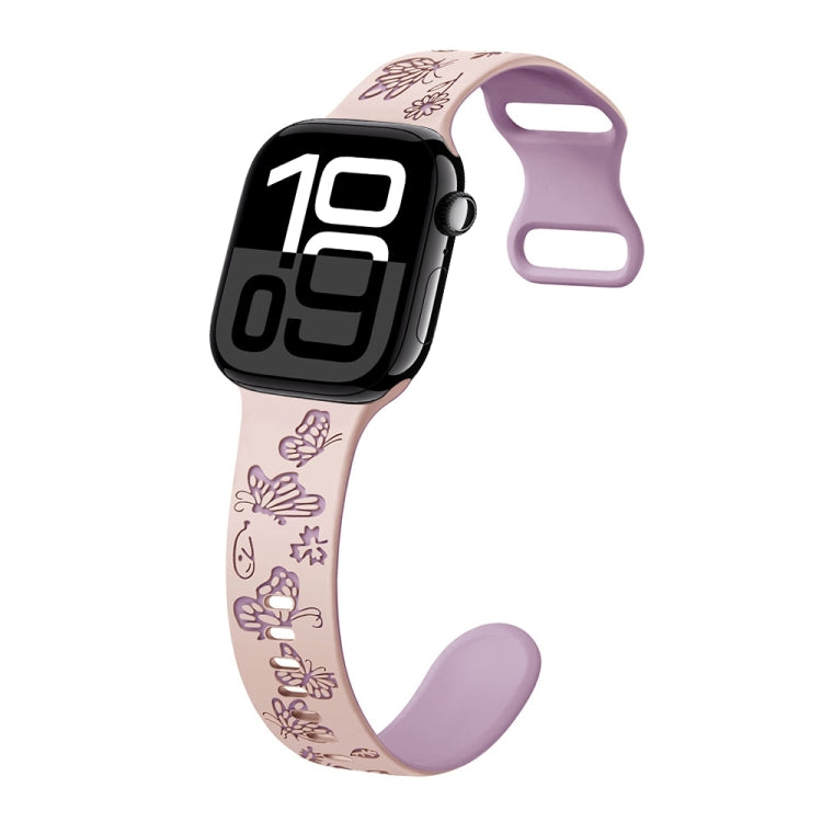 Colorful Butterfly Pattern 8-shaped Buckle Silicone Watch Band, For Apple Watch Series 10 46mm, For Apple Watch Series 10 42mm, For Apple Watch SE 2023 44mm, For Apple Watch SE 2023 40mm