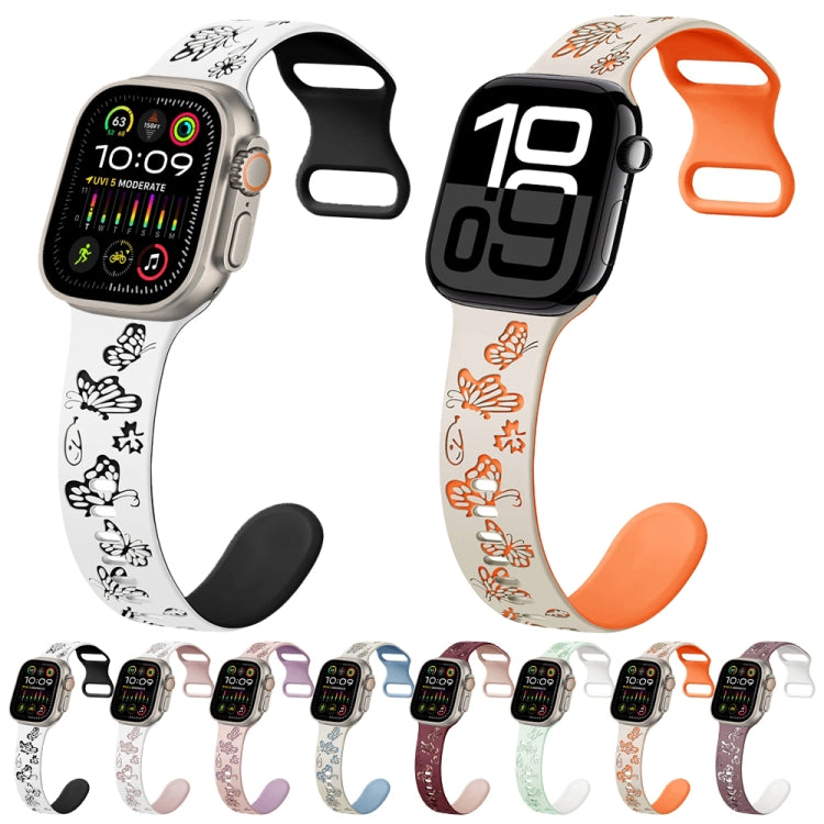 Colorful Butterfly Pattern 8-shaped Buckle Silicone Watch Band, For Apple Watch Series 10 46mm, For Apple Watch Series 10 42mm, For Apple Watch SE 2023 44mm, For Apple Watch SE 2023 40mm