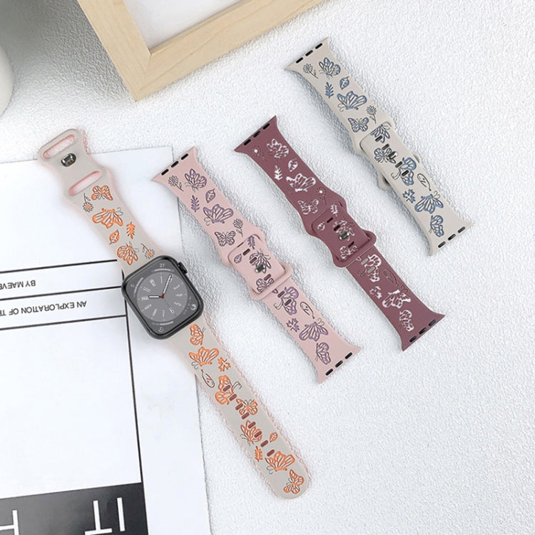 Colorful Butterfly Pattern 8-shaped Buckle Silicone Watch Band, For Apple Watch Series 8 41mm, For Apple Watch Series 8 45mm, For Apple Watch SE 2022 44mm, For Apple Watch SE 2022 40mm