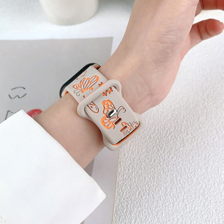 Colorful Butterfly Pattern 8-shaped Buckle Silicone Watch Band, For Apple Watch Series 5 44mm, For Apple Watch Series 5 40mm, For Apple Watch Series 4 44mm