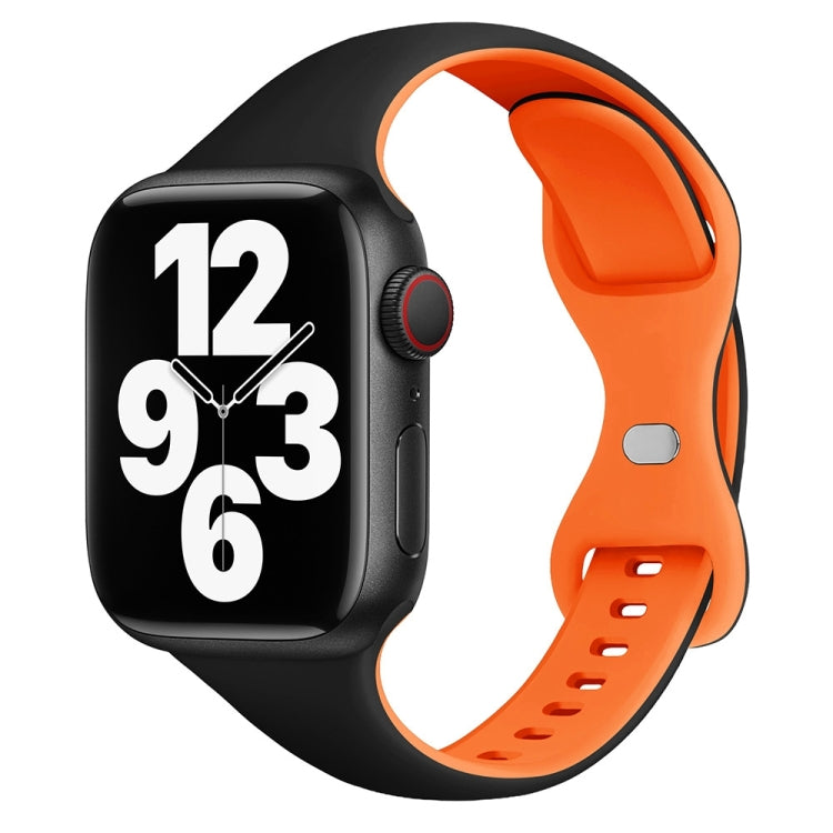 Two Color Slim Butterfly Buckle Silicone Watch Band, For Apple Watch Series 10 46mm, For Apple Watch Series 10 42mm, For Apple Watch SE 2023 44mm, For Apple Watch SE 2023 40mm