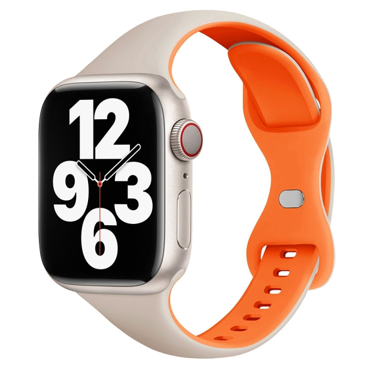 Two Color Slim Butterfly Buckle Silicone Watch Band, For Apple Watch Series 10 46mm, For Apple Watch Series 10 42mm, For Apple Watch SE 2023 44mm, For Apple Watch SE 2023 40mm