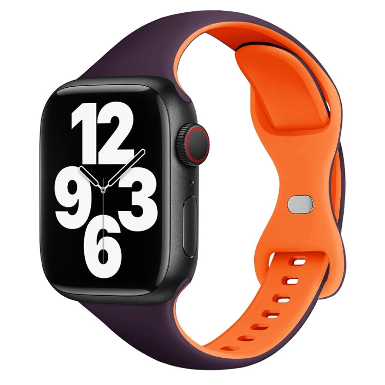 Two Color Slim Butterfly Buckle Silicone Watch Band, For Apple Watch Series 10 46mm, For Apple Watch Series 10 42mm, For Apple Watch SE 2023 44mm, For Apple Watch SE 2023 40mm