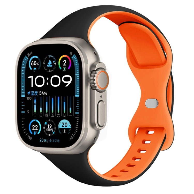 Two Color Slim Butterfly Buckle Silicone Watch Band, For Apple Watch SE 2023 40mm, For Apple Watch Ultra 2 49mm, For Apple Watch Series 9 45mm