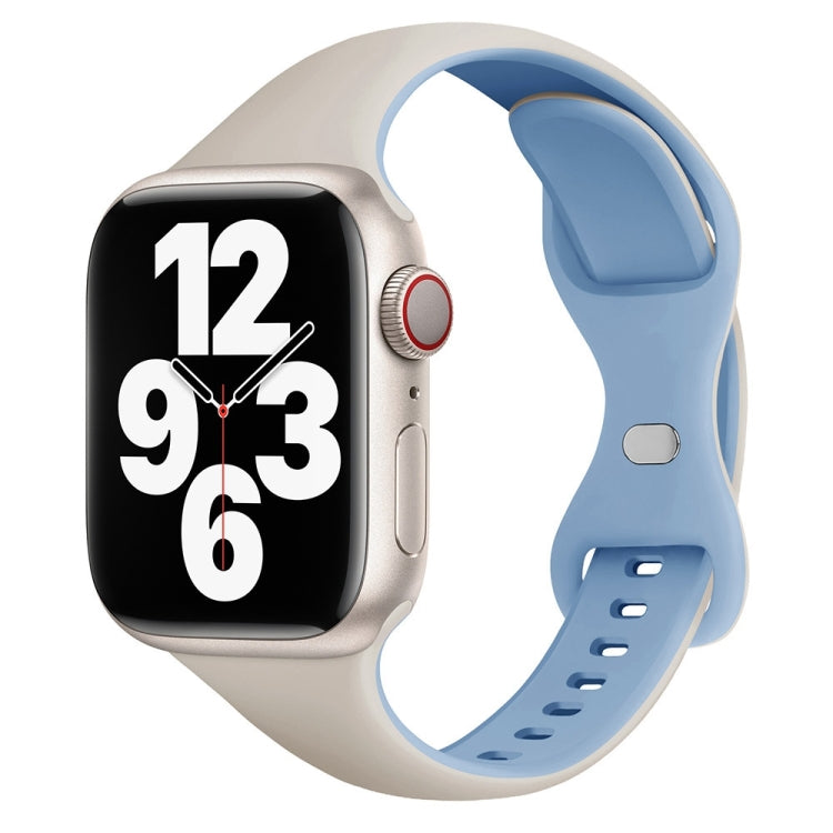 Two Color Slim Butterfly Buckle Silicone Watch Band, For Apple Watch Series 9 41mm, For Apple Watch Ultra 49mm, For Apple Watch Series 8 41mm