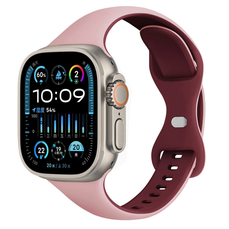 Two Color Slim Butterfly Buckle Silicone Watch Band, For Apple Watch Series 9 41mm, For Apple Watch Ultra 49mm, For Apple Watch Series 8 41mm