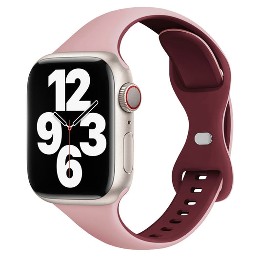 Two Color Slim Butterfly Buckle Silicone Watch Band, For Apple Watch Series 8 41mm, For Apple Watch Series 8 45mm, For Apple Watch SE 2022 44mm, For Apple Watch SE 2022 40mm