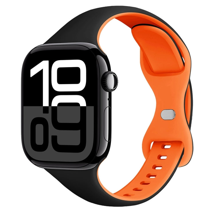 Two Color Slim Butterfly Buckle Silicone Watch Band, For Apple Watch Series 10 46mm, For Apple Watch Series 10 42mm, For Apple Watch SE 2023 44mm, For Apple Watch SE 2023 40mm