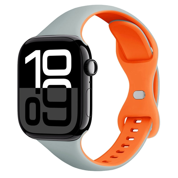 Two Color Slim Butterfly Buckle Silicone Watch Band, For Apple Watch Series 10 46mm, For Apple Watch Series 10 42mm, For Apple Watch SE 2023 44mm, For Apple Watch SE 2023 40mm