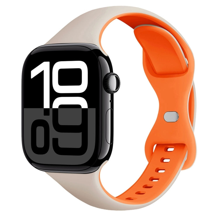 Two Color Slim Butterfly Buckle Silicone Watch Band, For Apple Watch Series 10 46mm, For Apple Watch Series 10 42mm, For Apple Watch SE 2023 44mm, For Apple Watch SE 2023 40mm