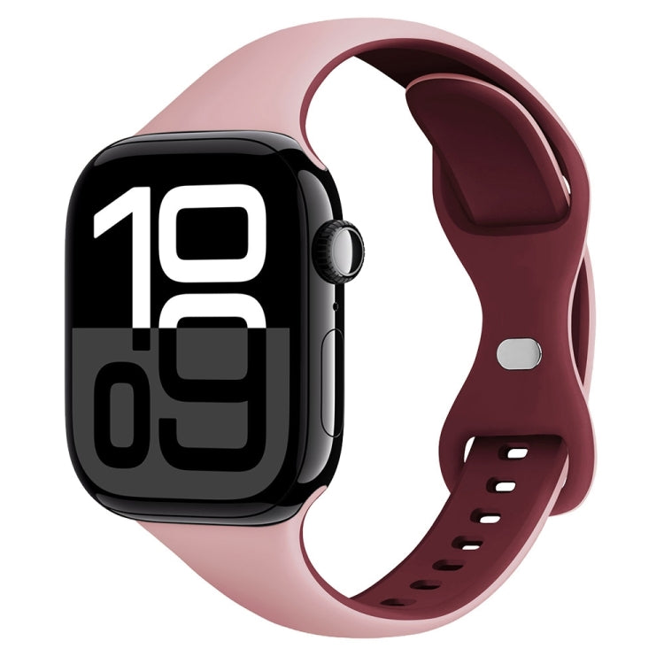 Two Color Slim Butterfly Buckle Silicone Watch Band, For Apple Watch Series 10 46mm, For Apple Watch Series 10 42mm, For Apple Watch SE 2023 44mm, For Apple Watch SE 2023 40mm