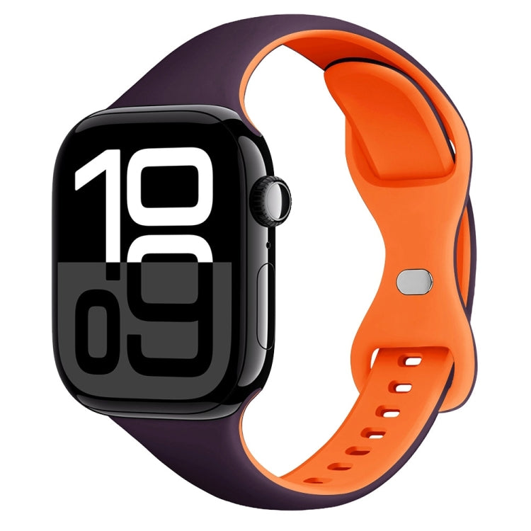 Two Color Slim Butterfly Buckle Silicone Watch Band, For Apple Watch Series 10 46mm, For Apple Watch Series 10 42mm, For Apple Watch SE 2023 44mm