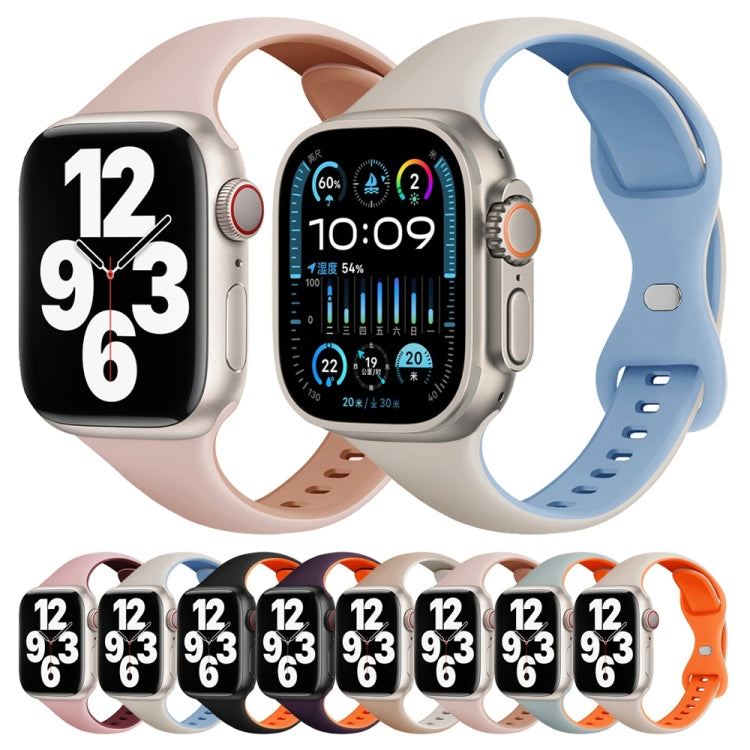 Two Color Slim Butterfly Buckle Silicone Watch Band, For Apple Watch Series 8 45mm, For Apple Watch SE 2022 44mm, For Apple Watch SE 2022 40mm