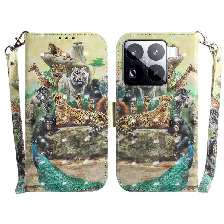 3D Colored Flip Leather Phone Case, For Xiaomi 15T 5G, For Xiaomi 15 Pro