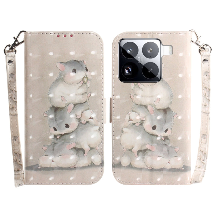 3D Colored Flip Leather Phone Case, For Xiaomi 15T 5G, For Xiaomi 15 Pro