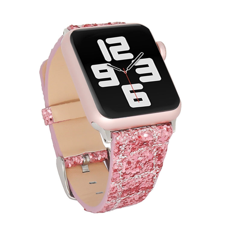 Glitter Sequins Leather Replacement Strap Watchband, For Apple Watch 5 & 4 44mm / 3 & 2 & 1 42mm, For Apple Watch Series 7 41mm / 6 & SE & 5 & 4 40mm / 3 & 2 & 1 38mm, For Apple Watch Series 8&7 41mm / SE 2&6&SE&5&4 40mm / 3&2&1 38mm