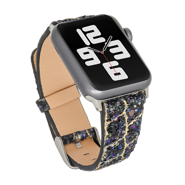 Glitter Sequins Leather Replacement Strap Watchband, For Apple Watch 5 & 4 44mm / 3 & 2 & 1 42mm, For Apple Watch Series 7 41mm / 6 & SE & 5 & 4 40mm / 3 & 2 & 1 38mm, For Apple Watch Series 8&7 41mm / SE 2&6&SE&5&4 40mm / 3&2&1 38mm