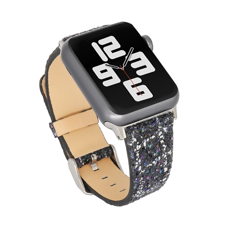 Glitter Sequins Leather Replacement Strap Watchband, For Apple Watch 5 & 4 44mm / 3 & 2 & 1 42mm, For Apple Watch Series 7 41mm / 6 & SE & 5 & 4 40mm / 3 & 2 & 1 38mm, For Apple Watch Series 8&7 41mm / SE 2&6&SE&5&4 40mm / 3&2&1 38mm