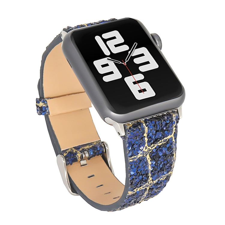 Glitter Sequins Leather Replacement Strap Watchband, For Apple Watch 5 & 4 44mm / 3 & 2 & 1 42mm, For Apple Watch Series 7 41mm / 6 & SE & 5 & 4 40mm / 3 & 2 & 1 38mm, For Apple Watch Series 8&7 41mm / SE 2&6&SE&5&4 40mm / 3&2&1 38mm