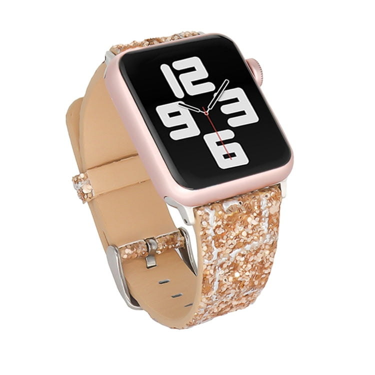 Glitter Sequins Leather Replacement Strap Watchband, For Apple Watch 5 & 4 44mm / 3 & 2 & 1 42mm, For Apple Watch Series 7 41mm / 6 & SE & 5 & 4 40mm / 3 & 2 & 1 38mm, For Apple Watch Series 8&7 41mm / SE 2&6&SE&5&4 40mm / 3&2&1 38mm