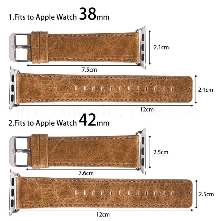 Round Tail Retro Crazy Horse Texture Genuine Leather Replacement Strap Watchband, For Apple Watch 5 &amp; 4 44mm / 3 &amp; 2 &amp; 1 42mm, For Apple Watch Series 7 41mm / 6 &amp; SE &amp; 5 &amp; 4 40mm / 3 &amp; 2 &amp; 1 38mm