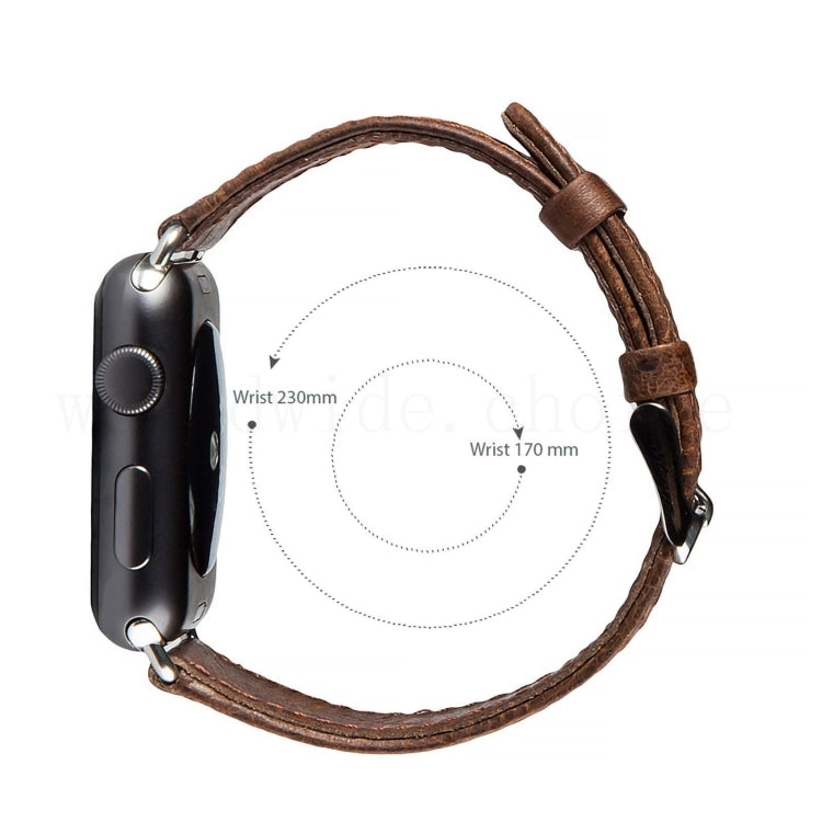 Round Tail Retro Crazy Horse Texture Genuine Leather Replacement Strap Watchband, For Apple Watch 5 &amp; 4 44mm / 3 &amp; 2 &amp; 1 42mm, For Apple Watch Series 7 41mm / 6 &amp; SE &amp; 5 &amp; 4 40mm / 3 &amp; 2 &amp; 1 38mm