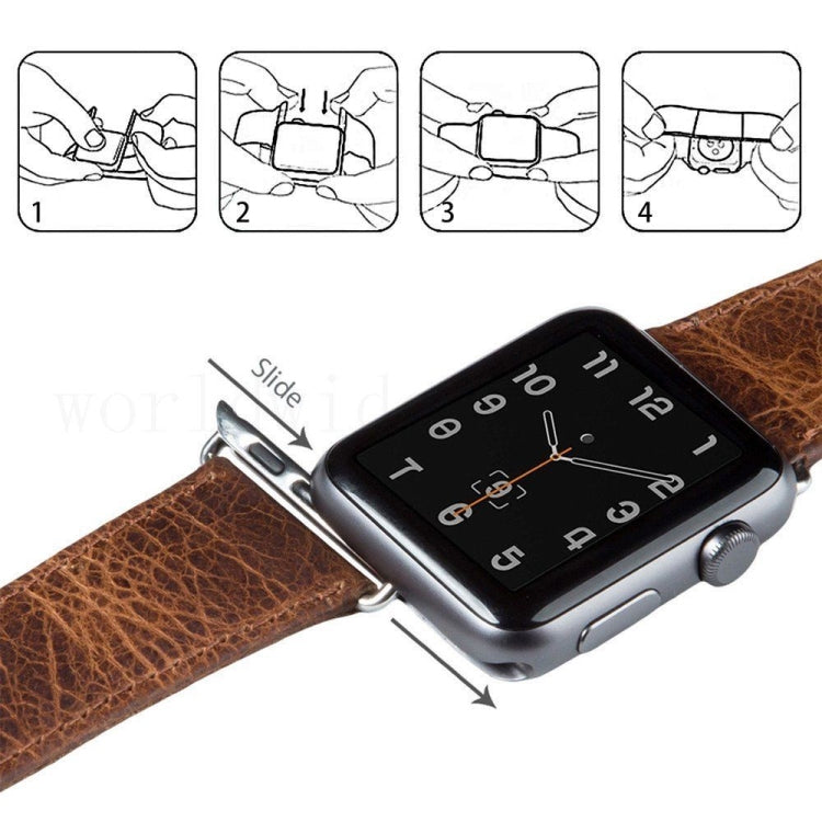 Round Tail Retro Crazy Horse Texture Genuine Leather Replacement Strap Watchband, For Apple Watch 5 &amp; 4 44mm / 3 &amp; 2 &amp; 1 42mm, For Apple Watch Series 7 41mm / 6 &amp; SE &amp; 5 &amp; 4 40mm / 3 &amp; 2 &amp; 1 38mm