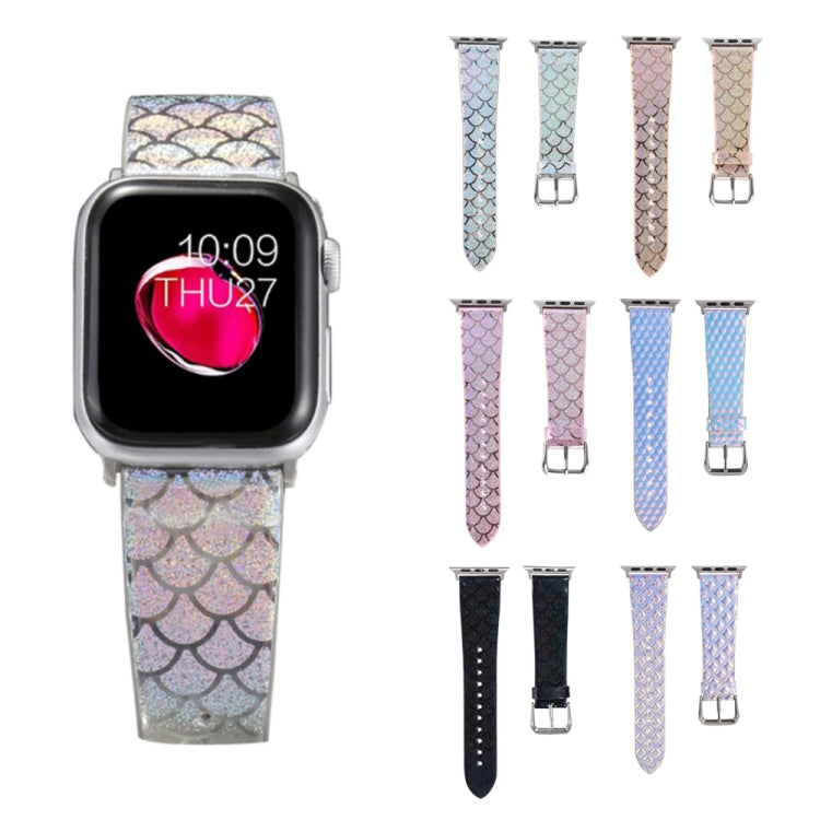 Discolor Glitter Fish Scale Texture Replacement Strap Watchband, For Apple Watch 5 &amp; 4 40mm / 3 &amp; 2 &amp; 1 38mm, For Apple Watch 5 &amp; 4 44mm / 3 &amp; 2 &amp; 1 42mm