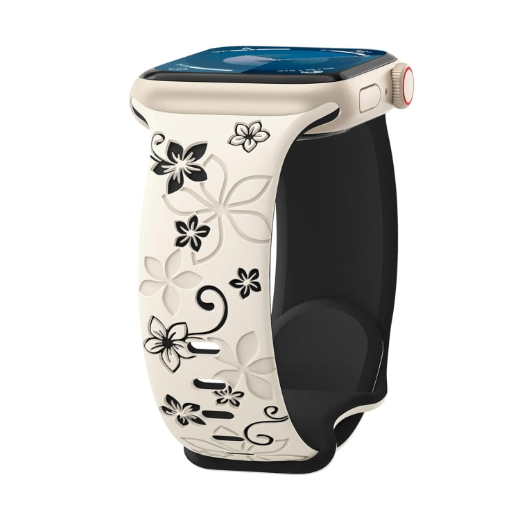 Bauhinia Two-color Embossed Silicone Watch Band, For Apple Watch SE 2023 44mm, For Apple Watch SE 2023 40mm, For Apple Watch Ultra 2 49mm, For Apple Watch Series 9 45mm