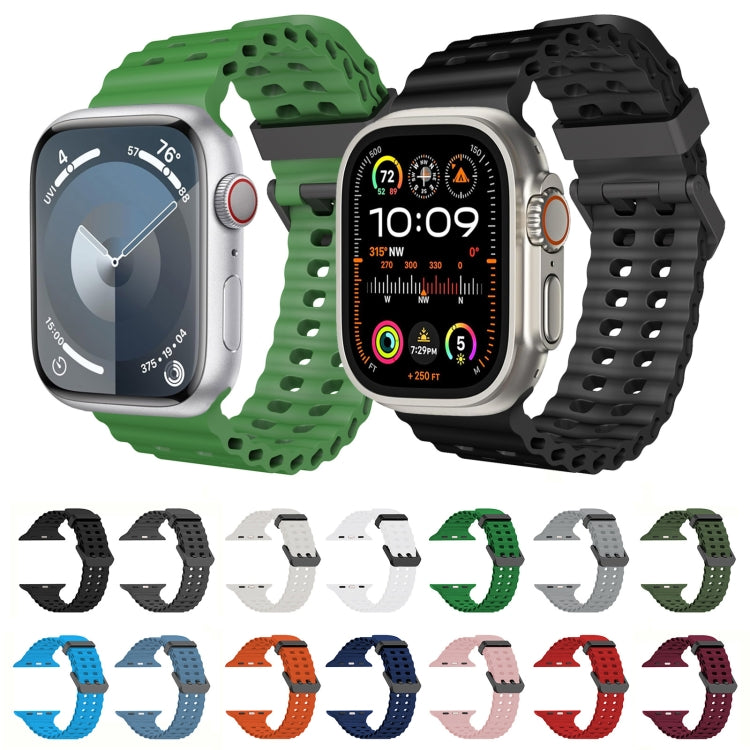 Ocean Dual-Row Hole Silicone Watch Band, For Apple Watch Series 7 45mm, For Apple Watch SE 44mm