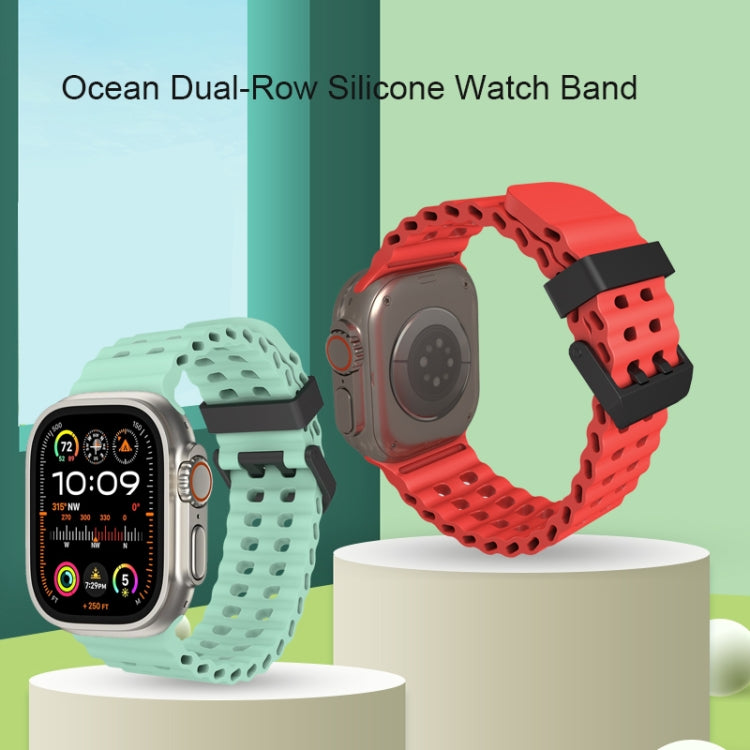 Ocean Dual-Row Hole Silicone Watch Band, For Apple Watch Series 7 45mm