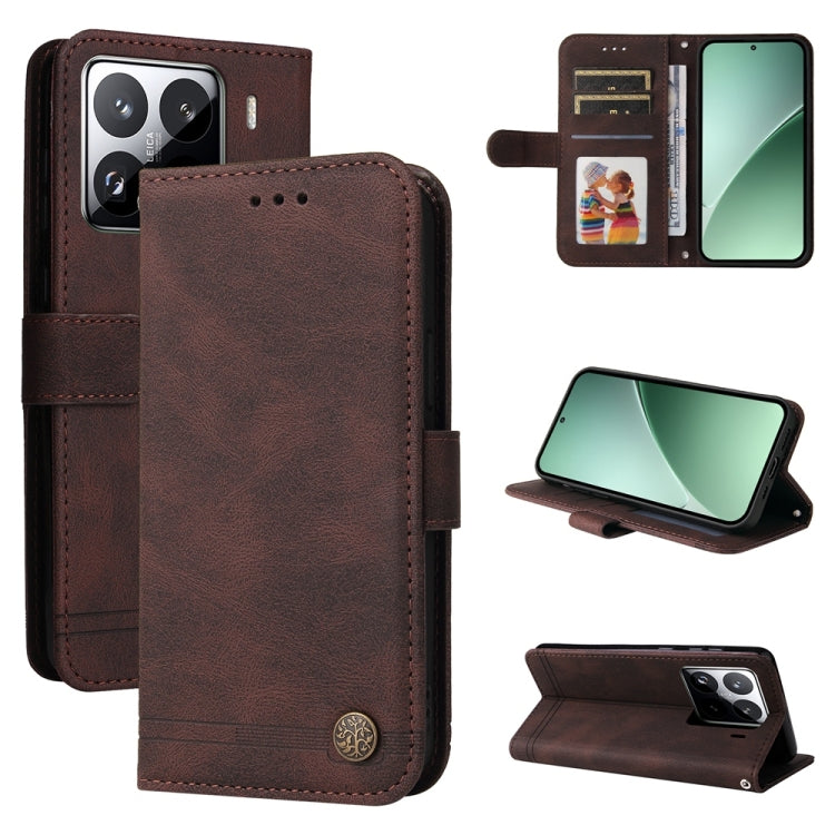 Skin Feel Life Tree Metal Button Leather Phone Case