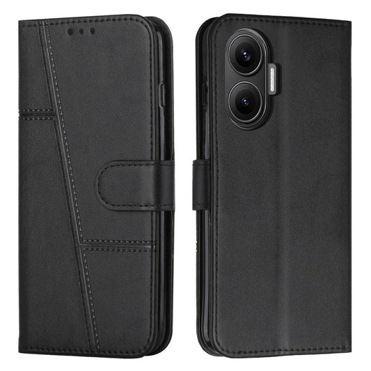 Stitching Calf Texture Buckle Leather Phone Case