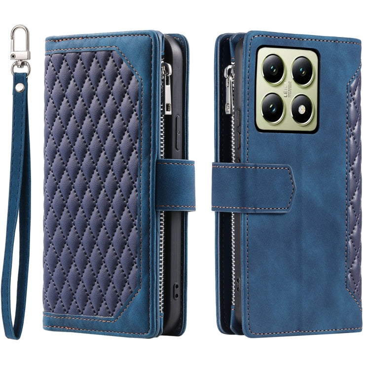 Grid Texture Zipper Leather Phone Case with Lanyard