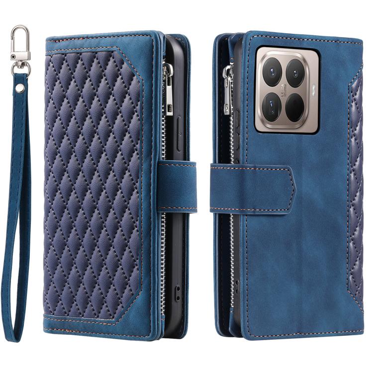 Grid Texture Zipper Leather Phone Case with Lanyard, For Xiaomi 15T Pro, For Xiaomi 15T, For Xiaomi 15 Pro, For Xiaomi 15