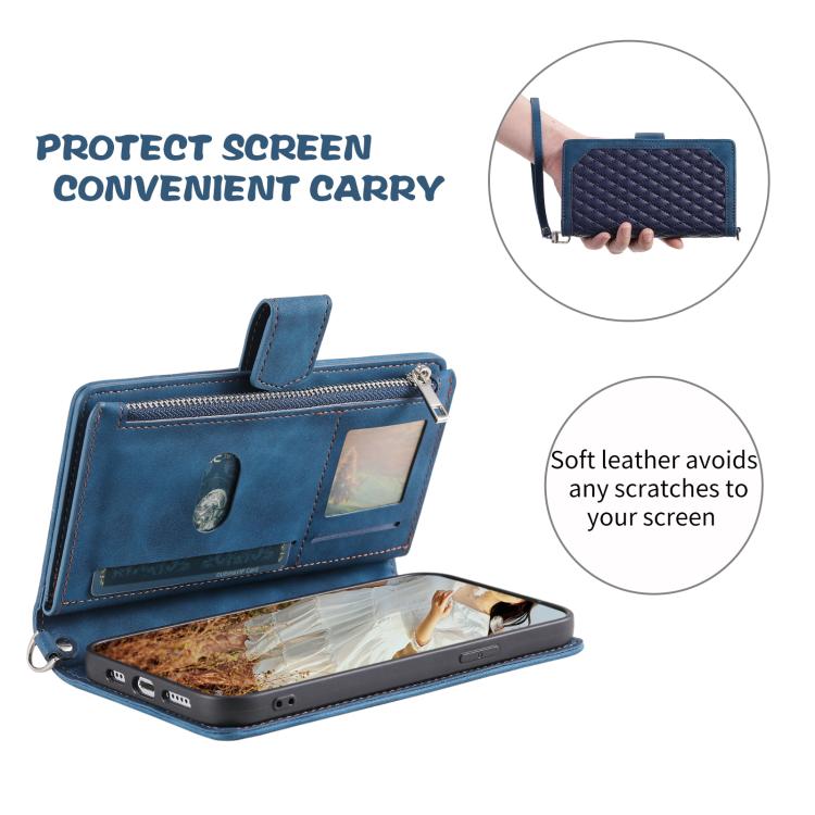 Grid Texture Zipper Leather Phone Case with Lanyard, For Xiaomi 15T Pro, For Xiaomi 15T, For Xiaomi 15 Pro, For Xiaomi 15