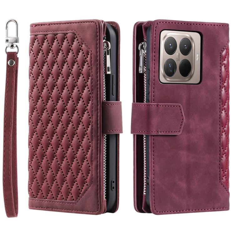 Grid Texture Zipper Leather Phone Case with Lanyard, For Xiaomi 15T Pro, For Xiaomi 15T, For Xiaomi 15 Pro, For Xiaomi 15