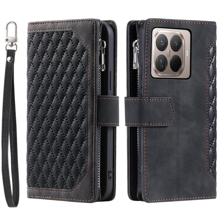 Grid Texture Zipper Leather Phone Case with Lanyard, For Xiaomi 15T Pro, For Xiaomi 15T, For Xiaomi 15 Pro, For Xiaomi 15